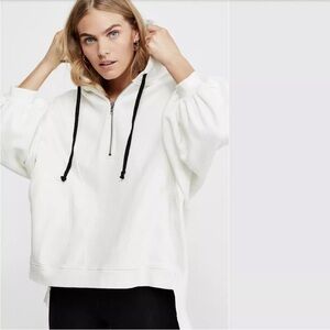 Free People Ivory White High Road Pullover Sweatshirt Dolman Sleeve Quarter Zip